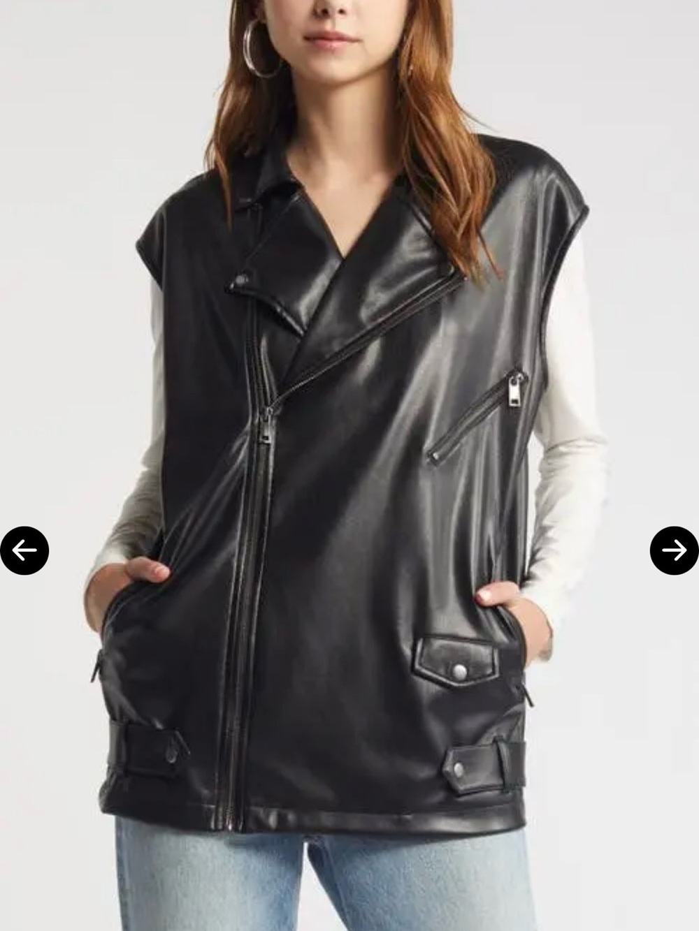 Open Edit Black Faux-Leather Sleeveless Moto Vest Small